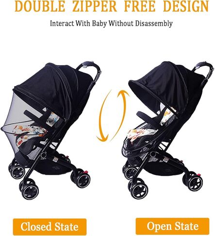 شبكة ناموسية لعربة الأطفال، شبكة ناموسية متينة لعربة الأطفال، شبكة ناموسية شبكية قابلة للطي بسحاب مزدوج، مناسبة لعربة الأطفال، مقعد سيارة الطفل، سرير الطفل، حاملة الأطفال (قياسي، أسود داكن) in Kuwait