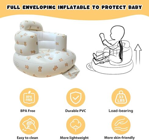 Inflatable Baby Seat for Babies 4-36 Months Inflatable Baby Chair Infant Back Support Sofa Newborn to Toddler Portable Baby Floor Seats for Sitting Up Baby Floor Seater in Saudi Arabia