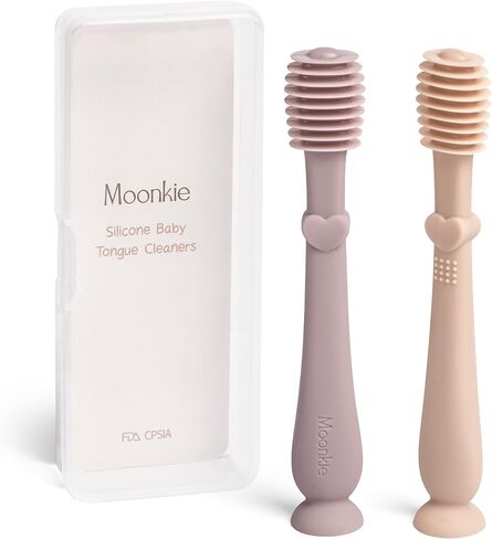 Moonkie Baby Tongue Cleaner, Toddler Toothbrush, Baby Oral Cleaner Newborn Kit for 3 Months+, 2 Pcs (Blush/Pale Mauve) in Saudi Arabia