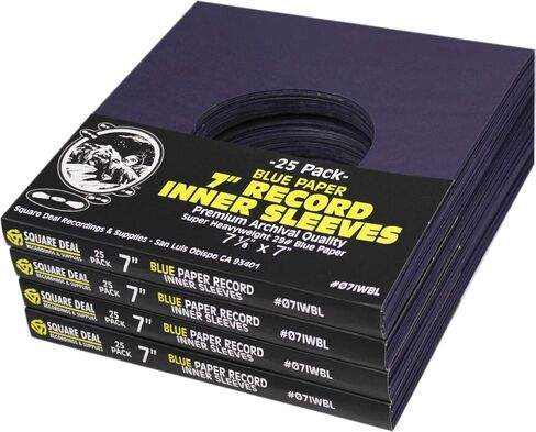(25) 7" 45rpm Blue Vinyl Record Inner Sleeves - Archival Quality, Super Heavyweight 29# Paper with Hole - 07IWBL in Saudi Arabia