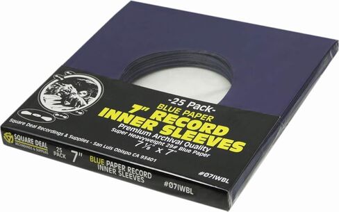 (25) 7" 45rpm Blue Vinyl Record Inner Sleeves - Archival Quality, Super Heavyweight 29# Paper with Hole - 07IWBL in Saudi Arabia