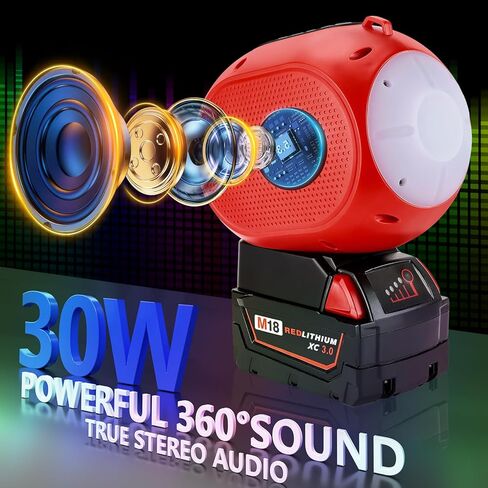 YEX-BUR مكبر صوت بلوتوث لميلووكي m18 18 فولت بطارية محمولة مع ضوء، USB-A/C شحن مزدوج مكبرات صوت ستيريو لمواقع العمل وحفلات التخييم (بدون بطارية) in Kuwait
