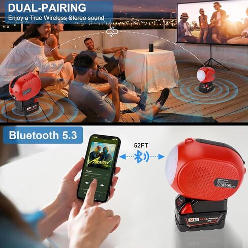 YEX-BUR مكبر صوت بلوتوث لميلووكي m18 18 فولت بطارية محمولة مع ضوء، USB-A/C شحن مزدوج مكبرات صوت ستيريو لمواقع العمل وحفلات التخييم (بدون بطارية) in Kuwait