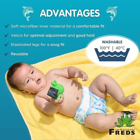 FREDS SWIM ACADEMY حفاضات سباحة للأطفال باللون الأزرق قابلة لإعادة الاستخدام (9 رطل - 20 رطل) وهي أساسية لحمام السباحة والشاطئ للأولاد والبنات - مقاس 1 in Kuwait