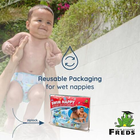 FREDS SWIM ACADEMY حفاضات سباحة للأطفال باللون الأزرق قابلة لإعادة الاستخدام (9 رطل - 20 رطل) وهي أساسية لحمام السباحة والشاطئ للأولاد والبنات - مقاس 1 in Kuwait