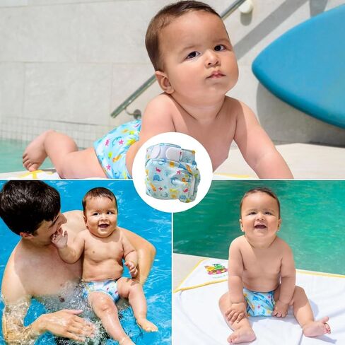 FREDS SWIM ACADEMY حفاضات سباحة للأطفال باللون الأزرق قابلة لإعادة الاستخدام (9 رطل - 20 رطل) وهي أساسية لحمام السباحة والشاطئ للأولاد والبنات - مقاس 1 in Kuwait
