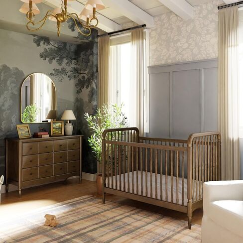 Namesake Liberty 3-in-1 Convertible Spindle Crib, Natural Walnut | GREENGUARD Gold & FSC Certified, Converts to Toddler Bed & Daybed, 4 Adjustable Heights, Toddler Conversion Kit Included in Saudi Arabia