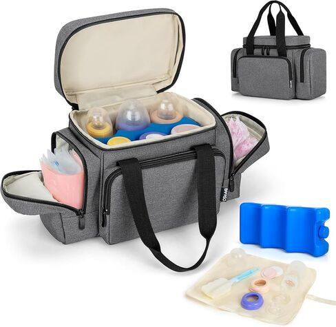 BAFASO Breastmilk Cooler Bag with Ice Pack and Waterproof Pad (Fits 6 Bottles, 4 to 5 Ounce), Breastmilk Cooler with Multiple Pockets, Black in Saudi Arabia