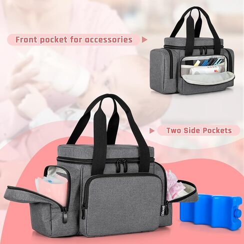 BAFASO Breastmilk Cooler Bag with Ice Pack and Waterproof Pad (Fits 6 Bottles, 4 to 5 Ounce), Breastmilk Cooler with Multiple Pockets, Black in Saudi Arabia