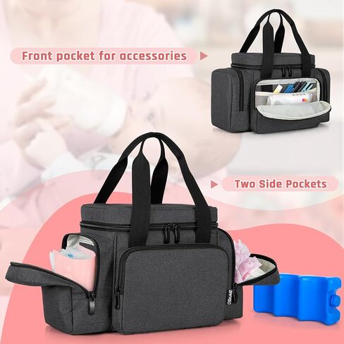BAFASO Breastmilk Cooler Bag with Ice Pack and Waterproof Pad (Fits 6 Bottles, 4 to 5 Ounce), Breastmilk Cooler with Multiple Pockets, Black in Saudi Arabia