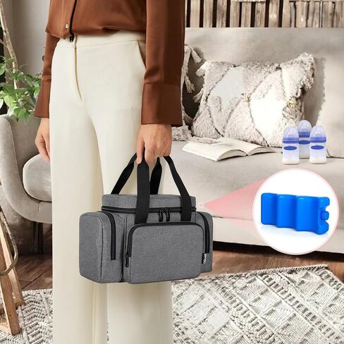 BAFASO Breastmilk Cooler Bag with Ice Pack and Waterproof Pad (Fits 6 Bottles, 4 to 5 Ounce), Breastmilk Cooler with Multiple Pockets, Black in Saudi Arabia