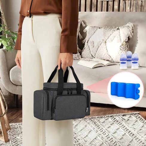 BAFASO Breastmilk Cooler Bag with Ice Pack and Waterproof Pad (Fits 6 Bottles, 4 to 5 Ounce), Breastmilk Cooler with Multiple Pockets, Black in Saudi Arabia