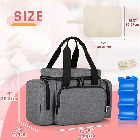 BAFASO Breastmilk Cooler Bag with Ice Pack and Waterproof Pad (Fits 6 Bottles, 4 to 5 Ounce), Breastmilk Cooler with Multiple Pockets, Black in Saudi Arabia