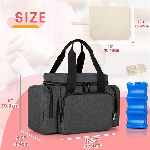 BAFASO Breastmilk Cooler Bag with Ice Pack and Waterproof Pad (Fits 6 Bottles, 4 to 5 Ounce), Breastmilk Cooler with Multiple Pockets, Black in Saudi Arabia