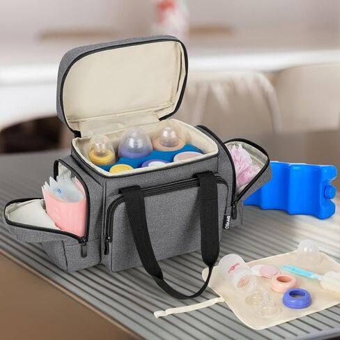 BAFASO Breastmilk Cooler Bag with Ice Pack and Waterproof Pad (Fits 6 Bottles, 4 to 5 Ounce), Breastmilk Cooler with Multiple Pockets, Black in Saudi Arabia