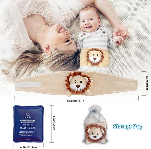 Baby Colic and Gas Relief, Heated Tummy Wrap for Newborns Belly Relief by Soothing Warmth, Baby Heating Pad Swaddling Belt Relief & Soothe Gas, Colic and Upset Stomach in Babies and Toddlers (Lion) in Kuwait