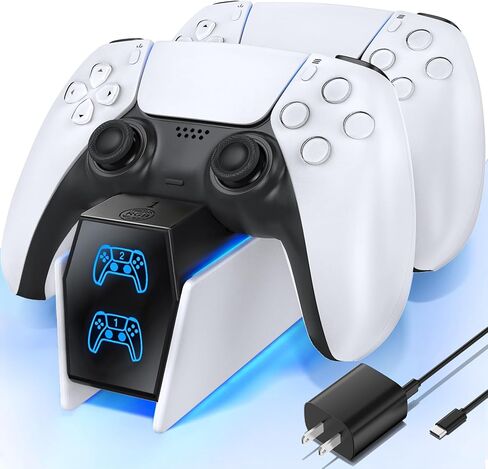 PS5 Controller Charger Station with 5V/3A Fast AC Adapter for PS5 & Edge Controllers, PS5 Dual Stand Charger wirh 9 RGB LED PS5 Accessories for PS5 Controller, PS5 Charging Station in Saudi Arabia