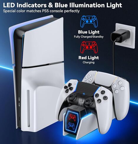 PS5 Controller Charger Station with 5V/3A Fast AC Adapter for PS5 & Edge Controllers, PS5 Dual Stand Charger wirh 9 RGB LED PS5 Accessories for PS5 Controller, PS5 Charging Station in Saudi Arabia