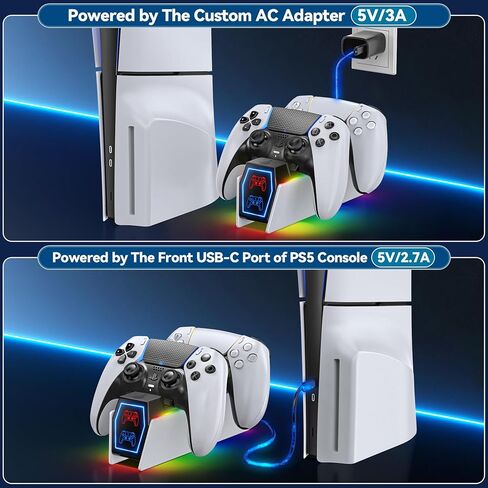 PS5 Controller Charger Station with 5V/3A Fast AC Adapter for PS5 & Edge Controllers, PS5 Dual Stand Charger wirh 9 RGB LED PS5 Accessories for PS5 Controller, PS5 Charging Station in Saudi Arabia