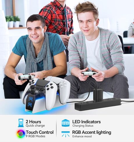 PS5 Controller Charger Station with 5V/3A Fast AC Adapter for PS5 & Edge Controllers, PS5 Dual Stand Charger wirh 9 RGB LED PS5 Accessories for PS5 Controller, PS5 Charging Station in Saudi Arabia
