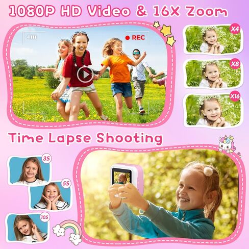 طباعة فورية لكاميرا الأطفال، كاميرا فورية بشاشة 2.4 بوصة للأطفال، مقاطع فيديو بدقة 1080 بكسل وكاميرا رقمية للأطفال Selife مع بطاقة 32 جيجابايت وورق طباعة، هدايا عيد الميلاد وكاميرا Unicon للأطفال من سن 3 إلى 12 عامًا in Kuwait