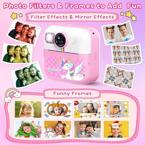 طباعة فورية لكاميرا الأطفال، كاميرا فورية بشاشة 2.4 بوصة للأطفال، مقاطع فيديو بدقة 1080 بكسل وكاميرا رقمية للأطفال Selife مع بطاقة 32 جيجابايت وورق طباعة، هدايا عيد الميلاد وكاميرا Unicon للأطفال من سن 3 إلى 12 عامًا in Kuwait