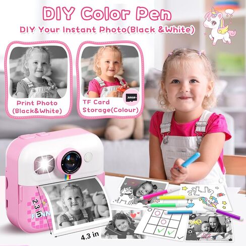 طباعة فورية لكاميرا الأطفال، كاميرا فورية بشاشة 2.4 بوصة للأطفال، مقاطع فيديو بدقة 1080 بكسل وكاميرا رقمية للأطفال Selife مع بطاقة 32 جيجابايت وورق طباعة، هدايا عيد الميلاد وكاميرا Unicon للأطفال من سن 3 إلى 12 عامًا in Kuwait