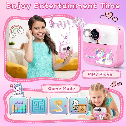 طباعة فورية لكاميرا الأطفال، كاميرا فورية بشاشة 2.4 بوصة للأطفال، مقاطع فيديو بدقة 1080 بكسل وكاميرا رقمية للأطفال Selife مع بطاقة 32 جيجابايت وورق طباعة، هدايا عيد الميلاد وكاميرا Unicon للأطفال من سن 3 إلى 12 عامًا in Kuwait