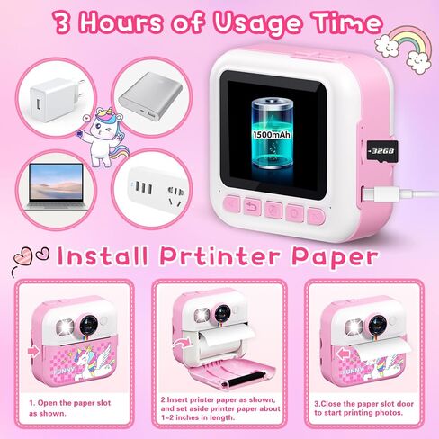 طباعة فورية لكاميرا الأطفال، كاميرا فورية بشاشة 2.4 بوصة للأطفال، مقاطع فيديو بدقة 1080 بكسل وكاميرا رقمية للأطفال Selife مع بطاقة 32 جيجابايت وورق طباعة، هدايا عيد الميلاد وكاميرا Unicon للأطفال من سن 3 إلى 12 عامًا in Kuwait