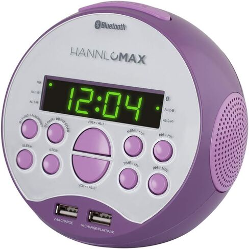 HANNLOMAX HX-129CR Alarm Clock Radio. PLL FM Radio, 0.6" Green LED Display, Bluetooth, USB Ports for 2.4A & 1A charging/MP3 Playback (Black) in Saudi Arabia