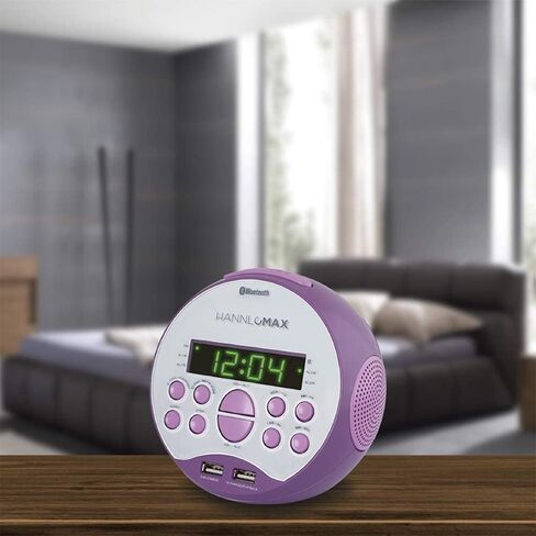 HANNLOMAX HX-129CR Alarm Clock Radio. PLL FM Radio, 0.6" Green LED Display, Bluetooth, USB Ports for 2.4A & 1A charging/MP3 Playback (Black) in Saudi Arabia