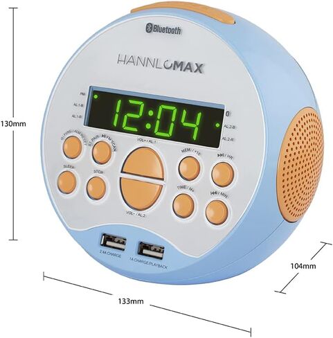 HANNLOMAX HX-129CR Alarm Clock Radio. PLL FM Radio, 0.6" Green LED Display, Bluetooth, USB Ports for 2.4A & 1A charging/MP3 Playback (Black) in Saudi Arabia