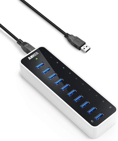 Anker USB A Hub، USB 3.0 Hub، 10 منافذ USB Hub لأجهزة الكمبيوتر المحمول والكمبيوتر الشخصي، لأجهزة MacBook، Mac Pro/Mini، iMac، XPS، Surface Pro، Galaxy Series، Mobile HDD والمزيد in Kuwait