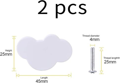 2 PCS Cloud Cartoon Kids Room Knob, White Dresser Handles, Rubber Decor Pull for Door Wardrobe Toy Organizer Box Bookcase Bedroom Single Hole (White-F-36) in Saudi Arabia