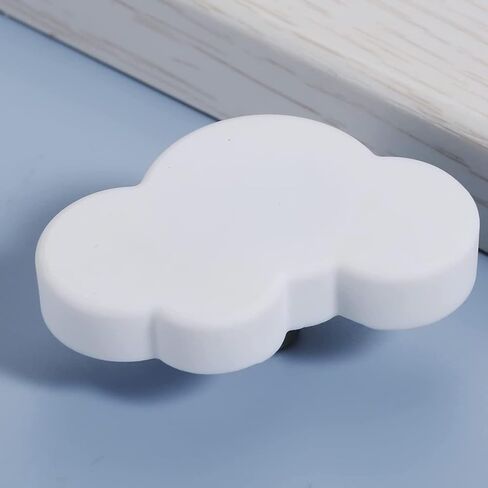 2 PCS Cloud Cartoon Kids Room Knob, White Dresser Handles, Rubber Decor Pull for Door Wardrobe Toy Organizer Box Bookcase Bedroom Single Hole (White-F-36) in Saudi Arabia