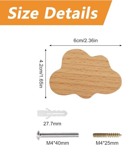 6pcs Self-Adhesive Wild Animal Beech Wood Handles, Cat Claw, Rabbit, Bear, Panda, Kitten, Pig Shape Handles Wood Hooks for Children's Room Decoration Cabinet Knobs in Kuwait