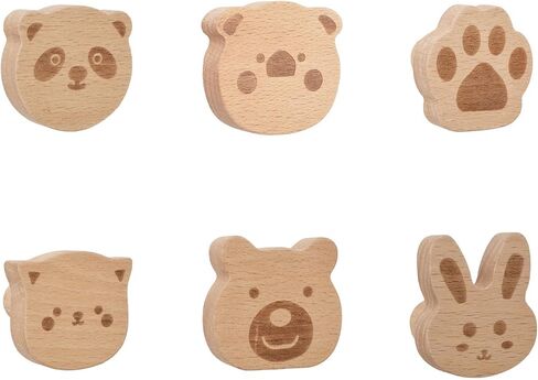 6pcs Self-Adhesive Wild Animal Beech Wood Handles, Cat Claw, Rabbit, Bear, Panda, Kitten, Pig Shape Handles Wood Hooks for Children's Room Decoration Cabinet Knobs in Saudi Arabia