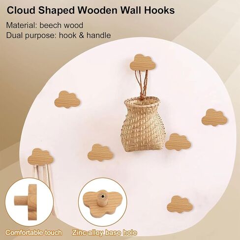 6pcs Self-Adhesive Wild Animal Beech Wood Handles, Cat Claw, Rabbit, Bear, Panda, Kitten, Pig Shape Handles Wood Hooks for Children's Room Decoration Cabinet Knobs in Kuwait