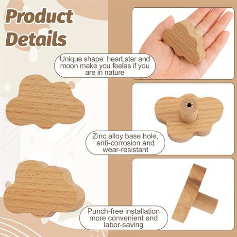 6pcs Self-Adhesive Wild Animal Beech Wood Handles, Cat Claw, Rabbit, Bear, Panda, Kitten, Pig Shape Handles Wood Hooks for Children's Room Decoration Cabinet Knobs in Kuwait