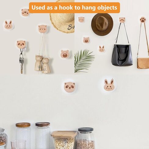 6pcs Self-Adhesive Wild Animal Beech Wood Handles, Cat Claw, Rabbit, Bear, Panda, Kitten, Pig Shape Handles Wood Hooks for Children's Room Decoration Cabinet Knobs in Saudi Arabia