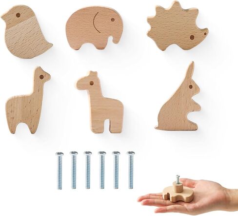 Mamimami Home Wooden Drawer Knobs with Screws, Round Furniture Pull Handle for Kids Room 6Pcs, Animals Wooden Handles for Cabinets for Toddler Room (Animal 6pcs-1) in Saudi Arabia