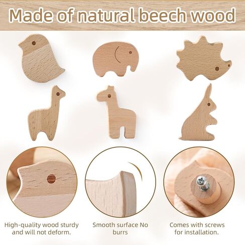Mamimami Home Wooden Drawer Knobs with Screws, Round Furniture Pull Handle for Kids Room 6Pcs, Animals Wooden Handles for Cabinets for Toddler Room (Animal 6pcs-1) in Saudi Arabia