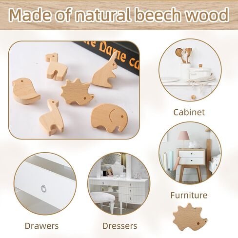 Mamimami Home Wooden Drawer Knobs with Screws, Round Furniture Pull Handle for Kids Room 6Pcs, Animals Wooden Handles for Cabinets for Toddler Room (Animal 6pcs-1) in Saudi Arabia