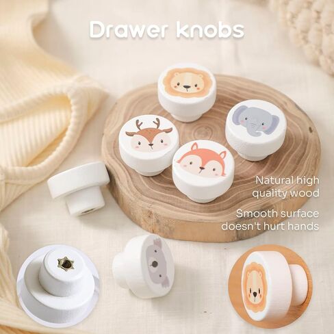 Mamimami Home Wooden Drawer Knobs with Screws, Round Furniture Pull Handle for Kids Room 6Pcs, Animals Wooden Handles for Cabinets for Toddler Room (Animal 6pcs-1) in Saudi Arabia