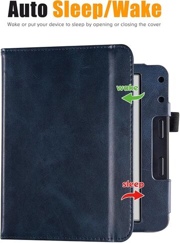 حافظة حامل لـ 7 بوصات Kobo Libra Color (موديل N428) / Kobo Libra 2 / H2O (موديل N418 / N873) - غطاء غلاف من جلد البولي يوريثان مع شريطين لليدين وخاصية النوم/الاستيقاظ التلقائي (أسود كلاسيكي) in Kuwait