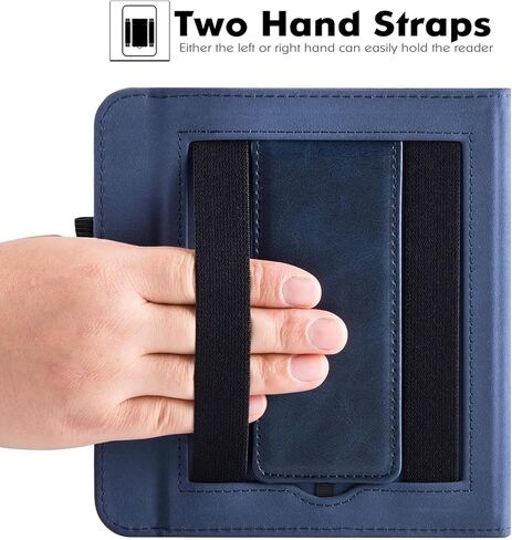 حافظة حامل لـ 7 بوصات Kobo Libra Color (موديل N428) / Kobo Libra 2 / H2O (موديل N418 / N873) - غطاء غلاف من جلد البولي يوريثان مع شريطين لليدين وخاصية النوم/الاستيقاظ التلقائي (أسود كلاسيكي) in Kuwait