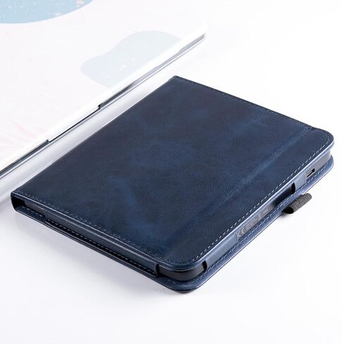 حافظة حامل لـ 7 بوصات Kobo Libra Color (موديل N428) / Kobo Libra 2 / H2O (موديل N418 / N873) - غطاء غلاف من جلد البولي يوريثان مع شريطين لليدين وخاصية النوم/الاستيقاظ التلقائي (أسود كلاسيكي) in Kuwait