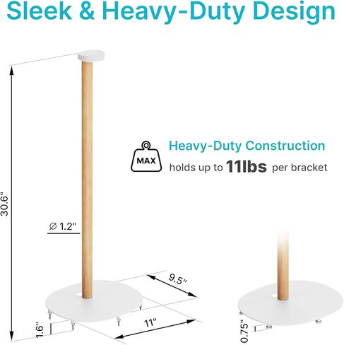 حامل مكبر صوت متوافق مع SONOS Era 300 وEra 100، حامل أرضي بارتفاع ثابت مع إدارة الكابلات، حامل مكبر صوت خشبي، أبيض وزان، عبوة واحدة in Kuwait