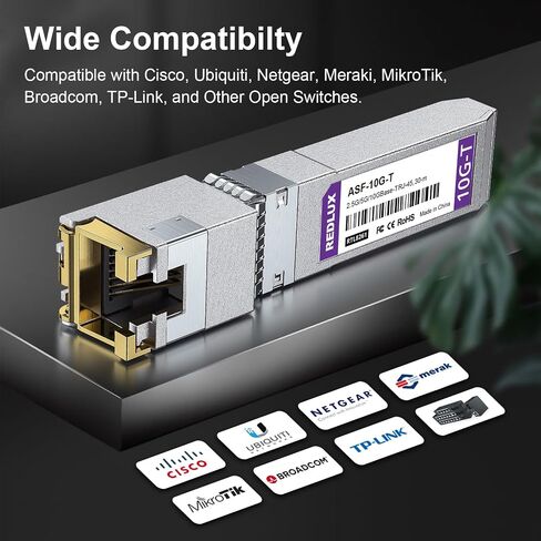 2.5/5/10G SFP+ to RJ45 Module, CAT.6a/CAT7 RJ45 Connector, up to 30m, 10GBase-T Copper Transceiver Compatible for Cisco SFP-10G-T, Ubiquiti UF-RJ45-10G, Meraki, Fortinet, Netgear, TP-Link, etc in Saudi Arabia