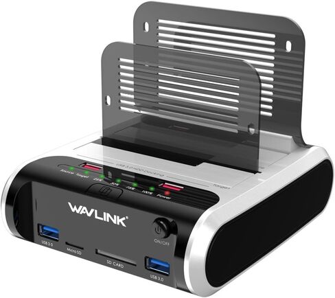 محطة إرساء محرك الأقراص الصلبة الخارجية USB 3.0 إلى SATA Dual Bay لـ 2.5 بوصة و3.5 بوصة SATA I/II/III HDD/SSD مع استنساخ دون اتصال بالإنترنت ومحور شحن سريع، قارئ بطاقات [يدعم UASP وما يصل إلى 2 × 16 تيرابايت] in Saudi Arabia